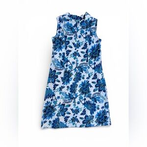 Vintage 60s/70s Blue/Cream Floral Jumper Dress with front 1/2 Zip.